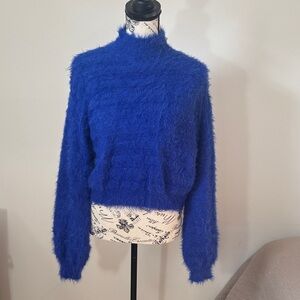 Cotton Candy LA Royal Blue Fuzzy Turtleneck Sweater